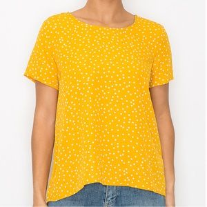 W5 Mustard Polka Dot Pleated Back Top